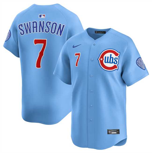 Men%27s Chicago Cubs #7 Dansby Swanson Blue 2024-25 2nd Alternate Limited Stitched Jersey Dzhi